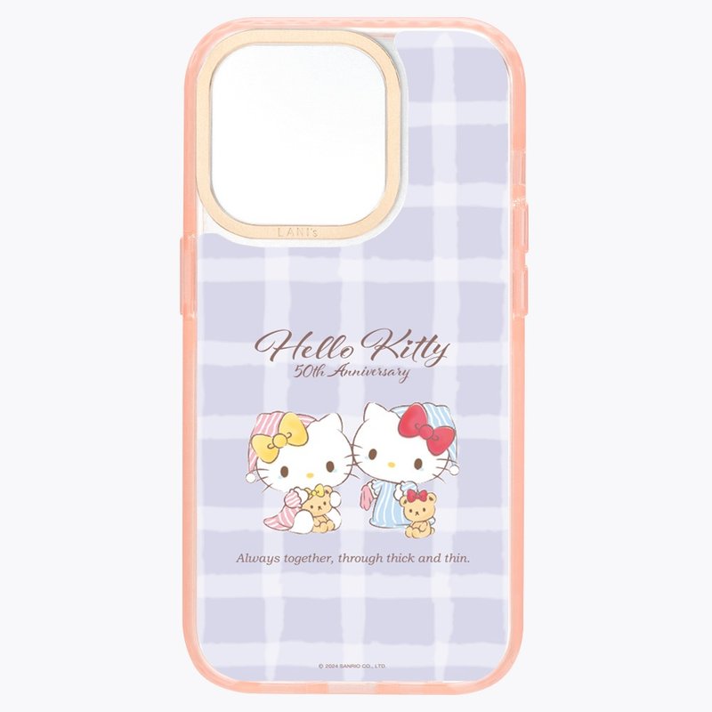 HelloKitty 50週年－格紋紫 透粉框 iPhone 14 13 - 手機殼/手機套 - 環保材質 紫色