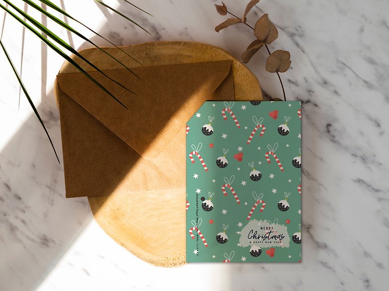 綠色耶誕飾品聖誕卡【CM17016】洛可可草莓WELKIN手創明信片 卡片 - 心意卡/卡片 - 紙 