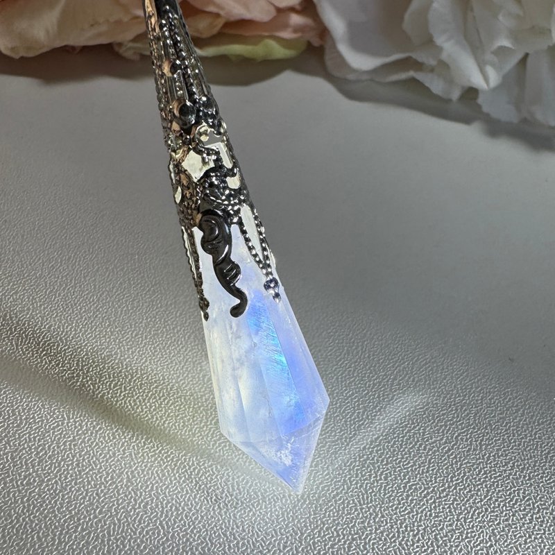 No.123 稀有 藍月光石 靈擺 項鍊 藍月光 藍色彩色光暈 切割拋光 - 項鍊 - 半寶石 多色