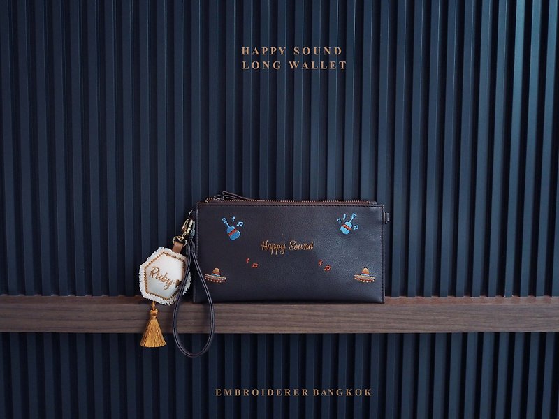 【客製化禮物】Happy sound Long Wallet -錢包 กระเป๋า d - 銀包 - 繡線 咖啡色