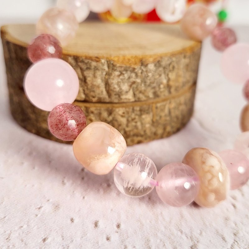 Lucky Peach Blossom in the Year of the Rabbit-Designed Crystal Bracelet - Bracelets - Stone Pink