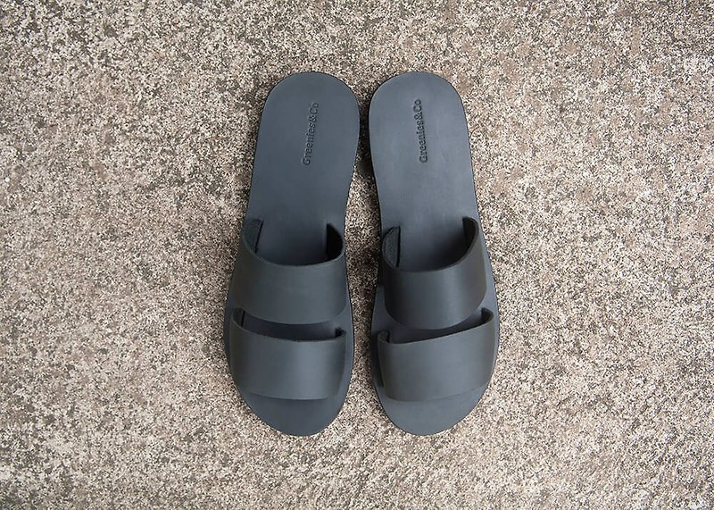 Black Leather Sandals, Wide Strap Sandals, Summer Sandals, Slip On Sandals, Sandals Women - รองเท้ารัดส้น - หนังแท้ สีดำ