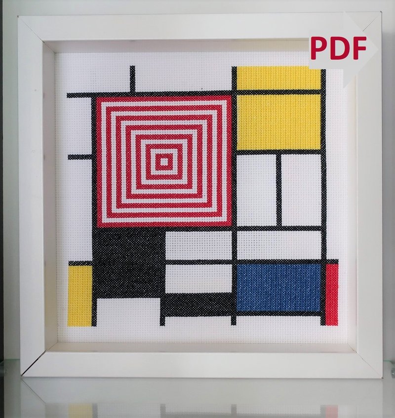 迷宮-蒙德里安-十字繡圖案PDF, 適合初學者, 現代抽象藝術 - 手工藝教學/工具書 - 其他材質 
