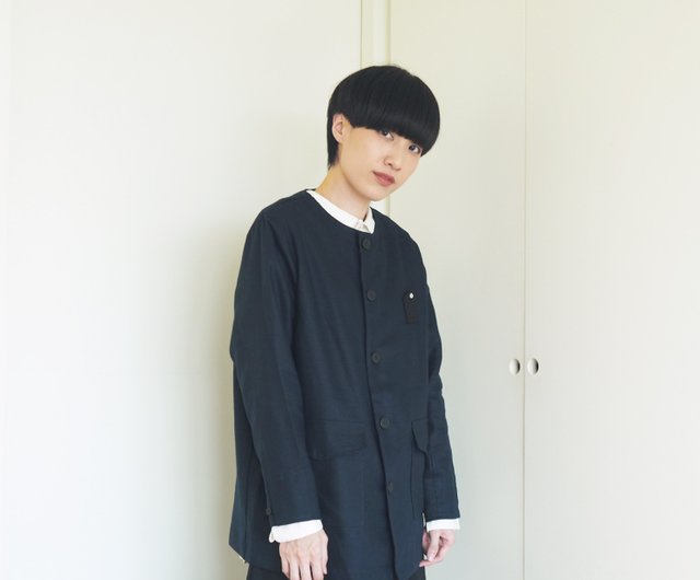 linen typewriter jacket : navy - Shop cat soup Women's Casual