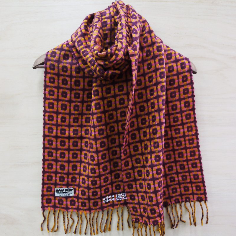 FOAK vintage orange purple Pu Plaid knit scarves - ผ้าพันคอ - วัสดุอื่นๆ 