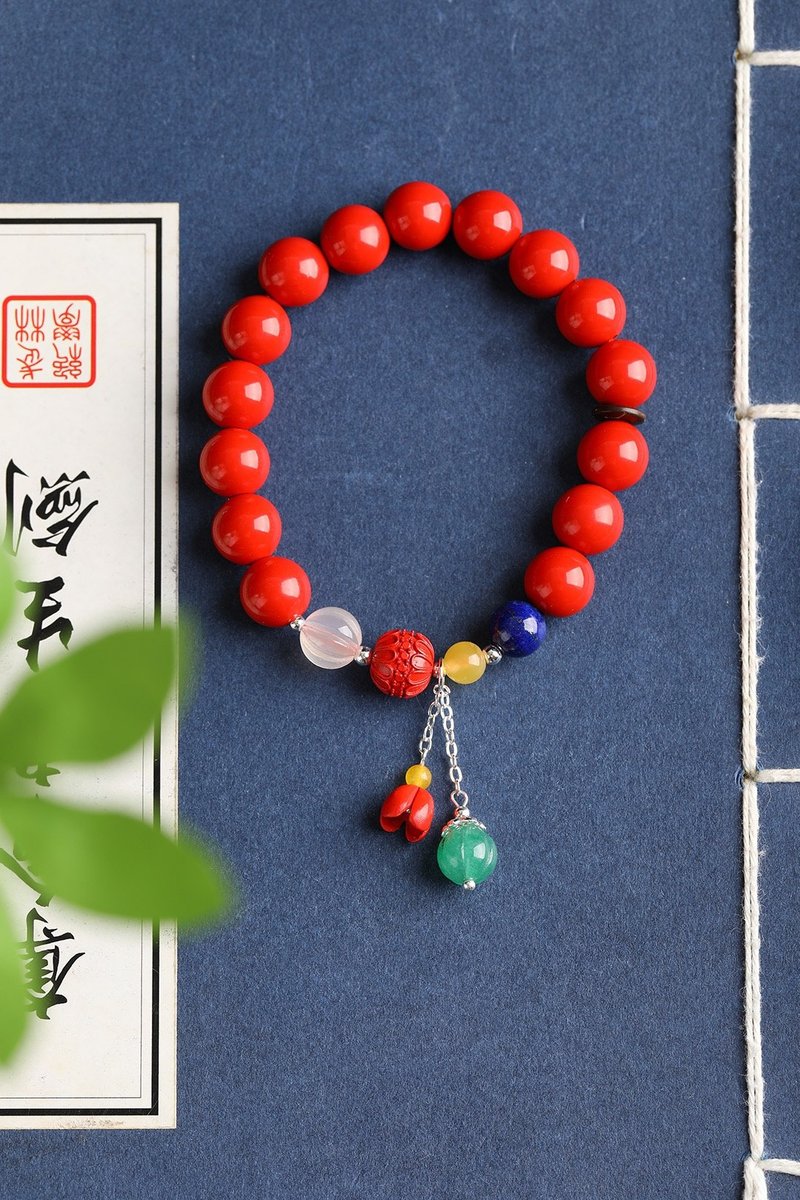 天然原礦硃砂精品紅砂單圈手鏈 規格10mm 硃砂含量高達95%以上 - 手鍊/手環 - 寶石 