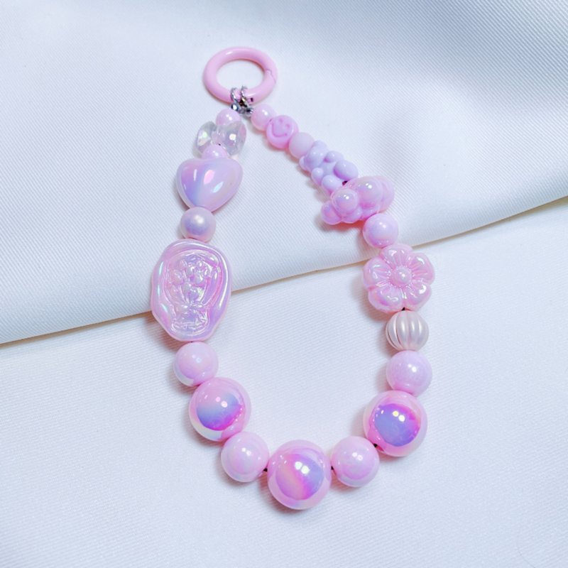 Handmade beaded mobile phone chain Pink - เชือก/สายคล้อง - พลาสติก สึชมพู