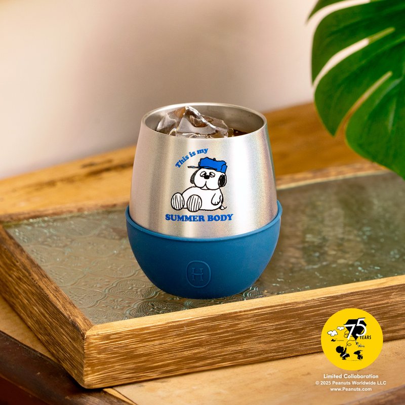 【Pinkoi x SNOOPY】HYDY 240ml 珠光銀杯-海軍藍 (Summer boy) - 保溫瓶/保溫杯 - 不鏽鋼 藍色