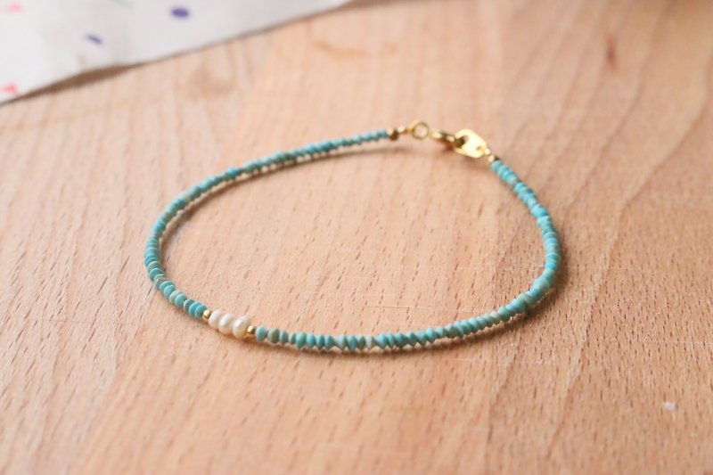 Turquoise pearl brass bracelet 0996(fresh） - Bracelets - Gemstone Green