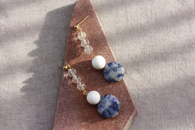 blue cheese earring 藍紋起司耳環 - 925純銀鍍22k耳針 - 耳環/耳夾 - 寶石 藍色