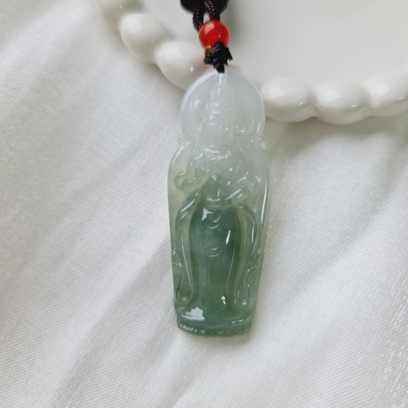 Standing Guanyin with icy clear water and smooth water | Natural Burmese jade A grade jade - Necklaces - Jade 