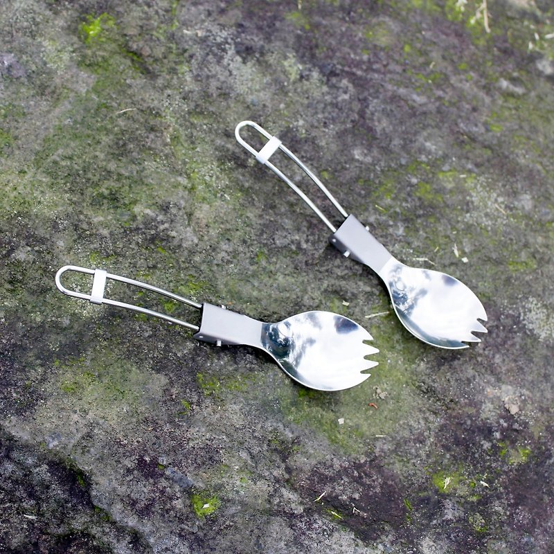 Pure non-toxic titanium tableware folding spoon fork two-piece - ช้อนส้อม - โลหะ สีเงิน