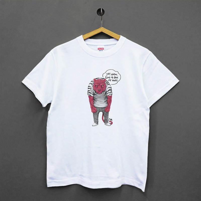 [Customized Gifts] [Milk Don] Skinless Tiger Cotton Soft Feeling Unisex T-shirt - เสื้อยืดผู้ชาย - ผ้าฝ้าย/ผ้าลินิน ขาว