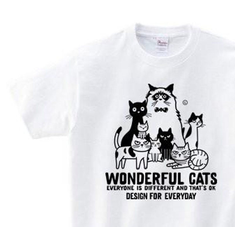 Wonderful Cats Cat Series WM-WL•S-XL T-shirt [Made to Order] - เสื้อฮู้ด - ผ้าฝ้าย/ผ้าลินิน ขาว