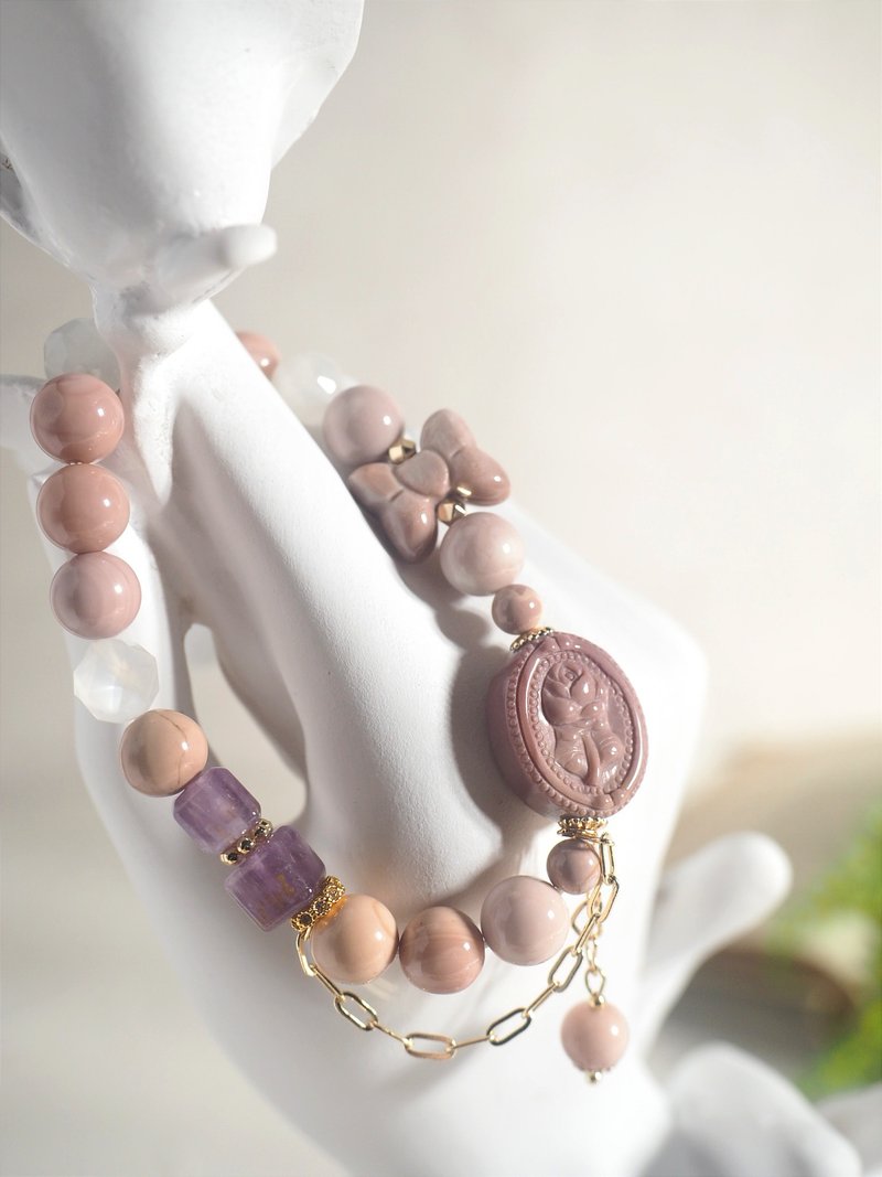 Pink rose brand Alashan rose Alashan bowknot Alashan white moonlight sugar cube purple - Bracelets - Jade 