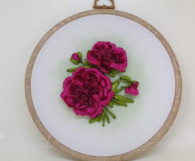 繡圖 罌粟 刺繍絵 牡丹 リボン刺繍 壁飾り - ショップ Embroidery