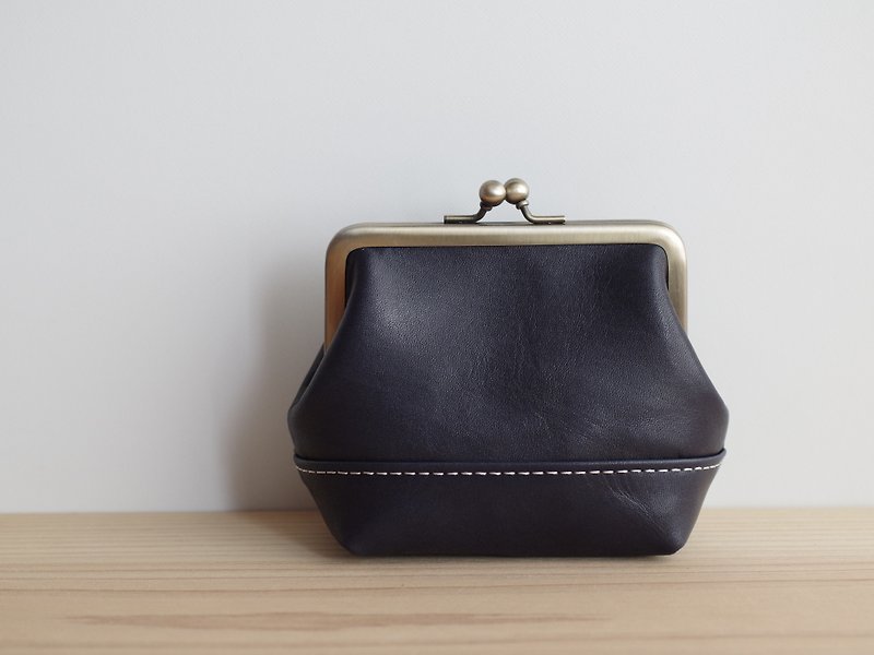 Square snap lock leather pouch (S) Dark blue - ポーチ - 革 ブルー