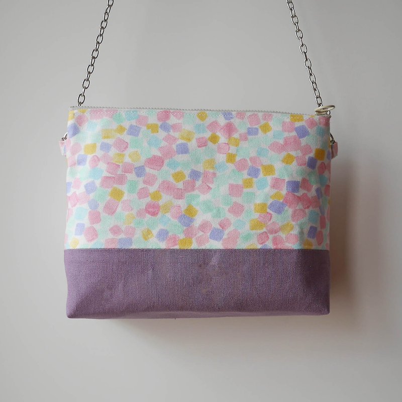 Zipper bag-pink brick with hand-painted packaging - กระเป๋าแมสเซนเจอร์ - ผ้าฝ้าย/ผ้าลินิน หลากหลายสี