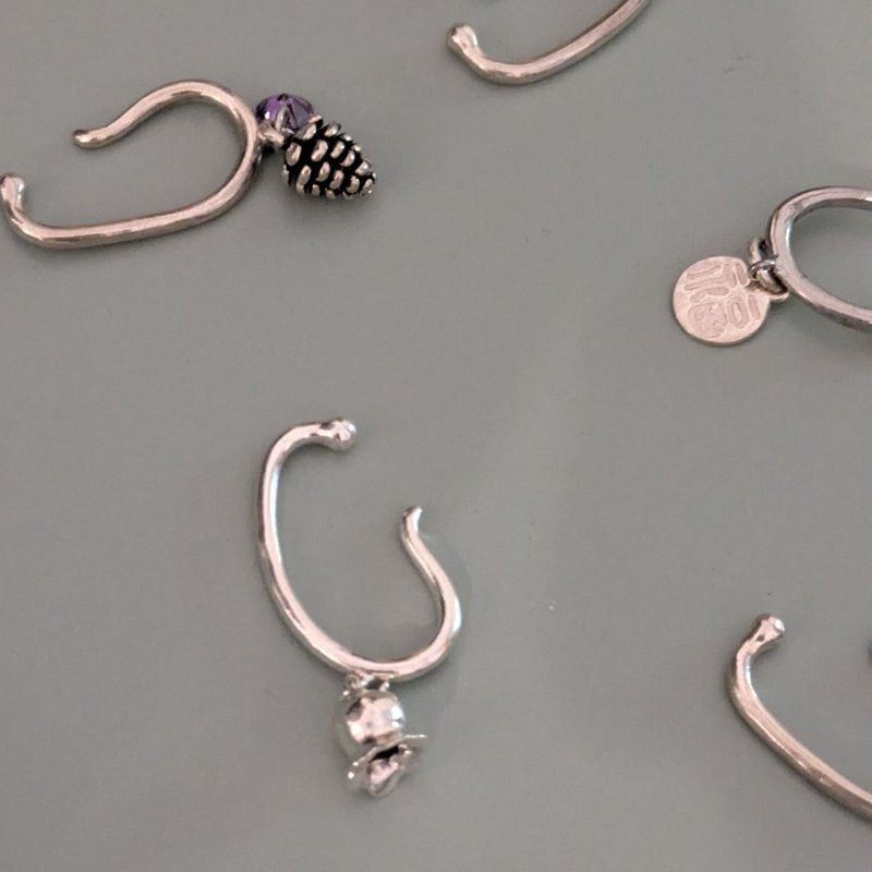 【純銀手作】無耳洞友善吊墜耳窩夾 - 耳環/耳夾/耳骨夾 - 純銀 