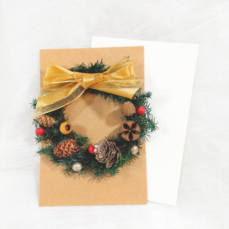 訂製 聖誕明信片-不凋雪松花圈 永生繡球花花圈 DIY聖誕禮盒 - 卡片/明信片 - 植物．花 綠色