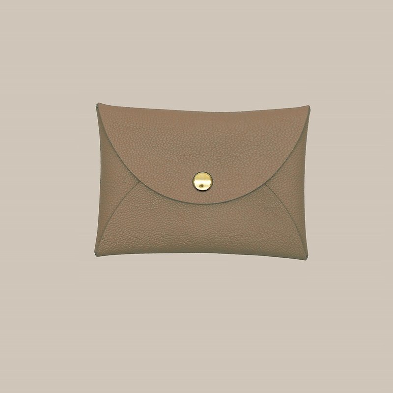 Custom genuine leather macaron hazelnut beige card holder/wallet/card holder/card case - ที่เก็บนามบัตร - หนังแท้ สีกากี