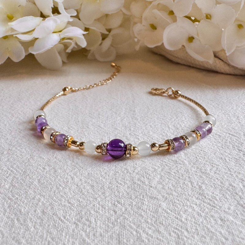 天秤座手鍊手環 | 紫水晶 白月光石 夢幻紫水晶 十二星座守護石 - 手鍊/手環 - 寶石 紫色