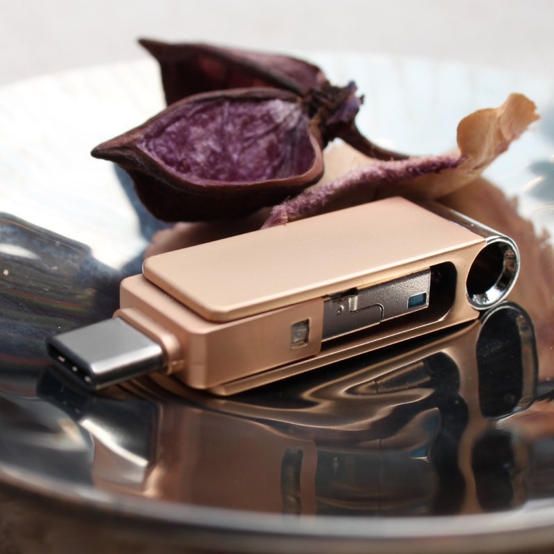 【母親節禮物】三合一OTG隨身碟-128GB 香檳金 - USB 隨身碟 - 其他材質 