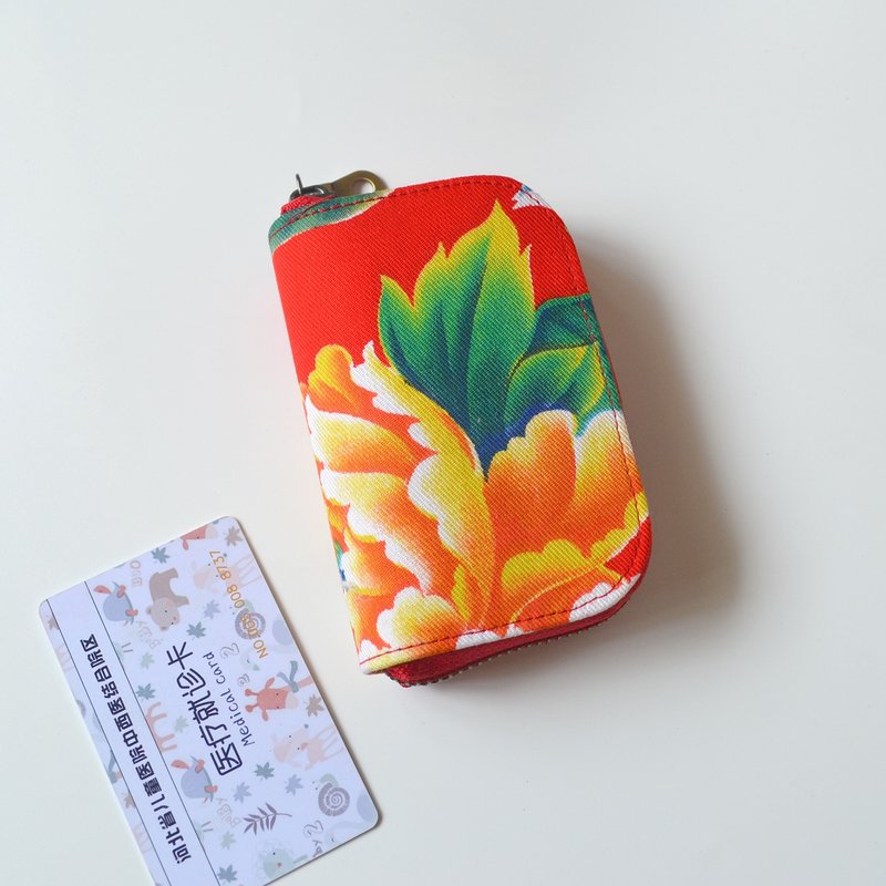 Card Holder/ Simple Coin Purse/ Large Peony Flower - กระเป๋าใส่เหรียญ - ผ้าฝ้าย/ผ้าลินิน 