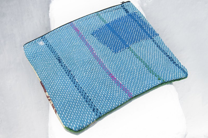 タブレットパッケージ刺繡手刺繡i-padパッケージiPadケースを収納するi-padパッケージ-スカイブルー - タブレット・PCケース - コットン・麻 多色