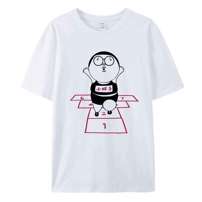 Running man white/T-shirt T-SHIRT summer short-sleeved tops for men and women - เสื้อยืดผู้ชาย - ผ้าฝ้าย/ผ้าลินิน ขาว