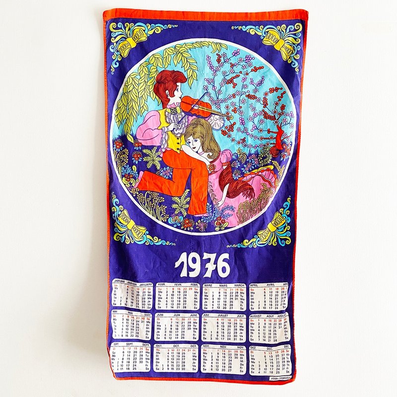 德國 1976年 復古 月曆 茶巾 - 海報/掛畫/掛布 - 棉．麻 藍色