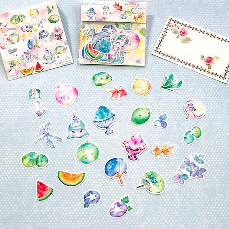 可愛水彩貼紙包【夏の風物詩】 - 貼紙 - 紙 藍色
