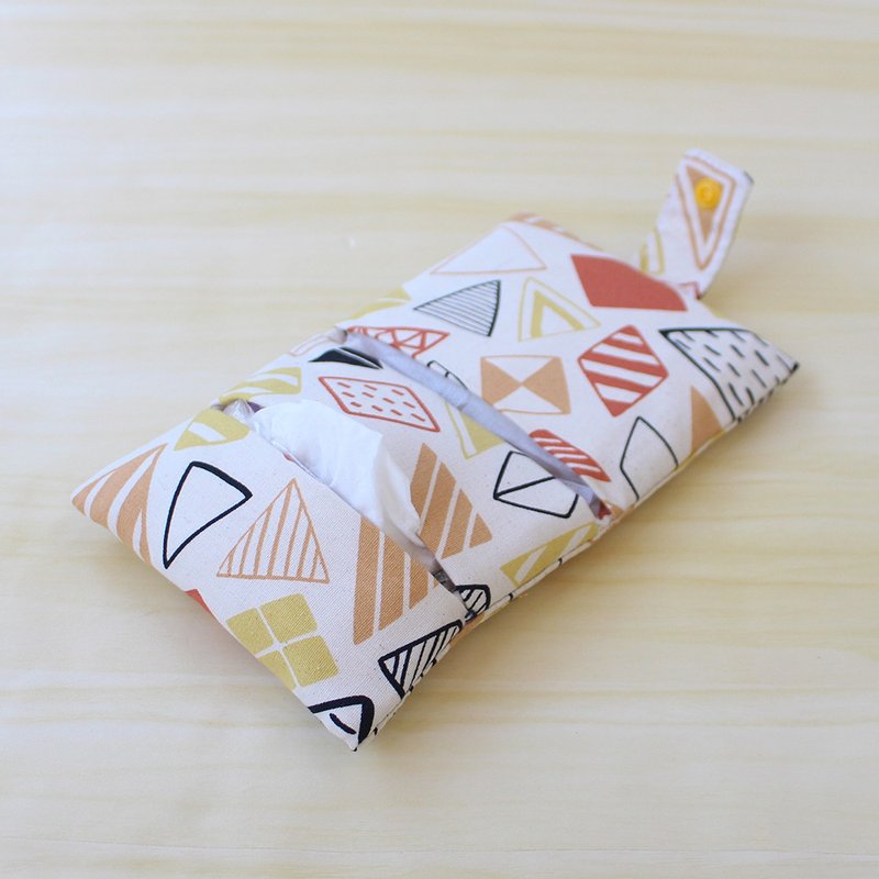 Triangle pattern (orange) dual-purpose facial tissue bag / sundries bag sanitary napkin bag - กระเป๋าเครื่องสำอาง - ผ้าฝ้าย/ผ้าลินิน สีส้ม