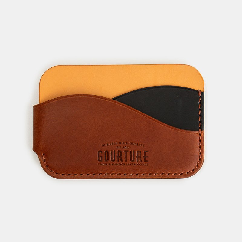GOURTURE - Mountain-shaped card holder/horizontal card holder [amber Brown x zomo black] - ที่ใส่บัตรคล้องคอ - หนังแท้ สีนำ้ตาล