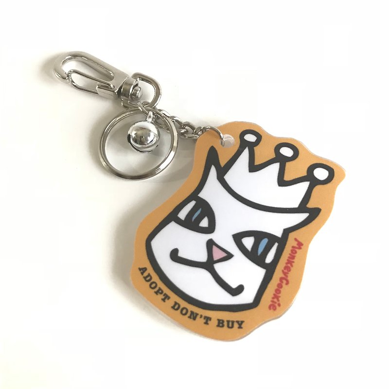 Cat Molly Wears a Crown Orange Acrylic Pressed Key Ring Gray MonkeyCookie - Keychains - Acrylic Orange
