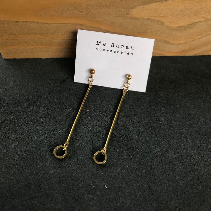 Brass earrings_Vertical geometry (can be changed) - Earrings & Clip-ons - Copper & Brass Gold
