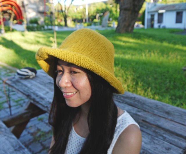 mustard yellow wide brim hat