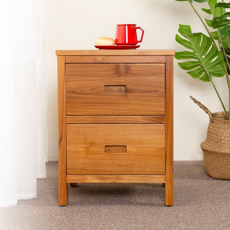 [Qilesenhuo] Fuyu two-drawn teak bedside cabinet/teak furniture/handmade - เฟอร์นิเจอร์อื่น ๆ - ไม้ สีนำ้ตาล