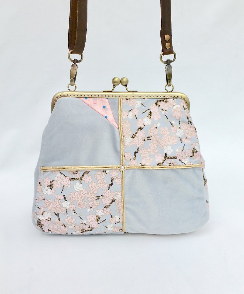 Shoulder bag crossbody bag Framebag Blue grid - Messenger Bags & Sling Bags - Cotton & Hemp Gray