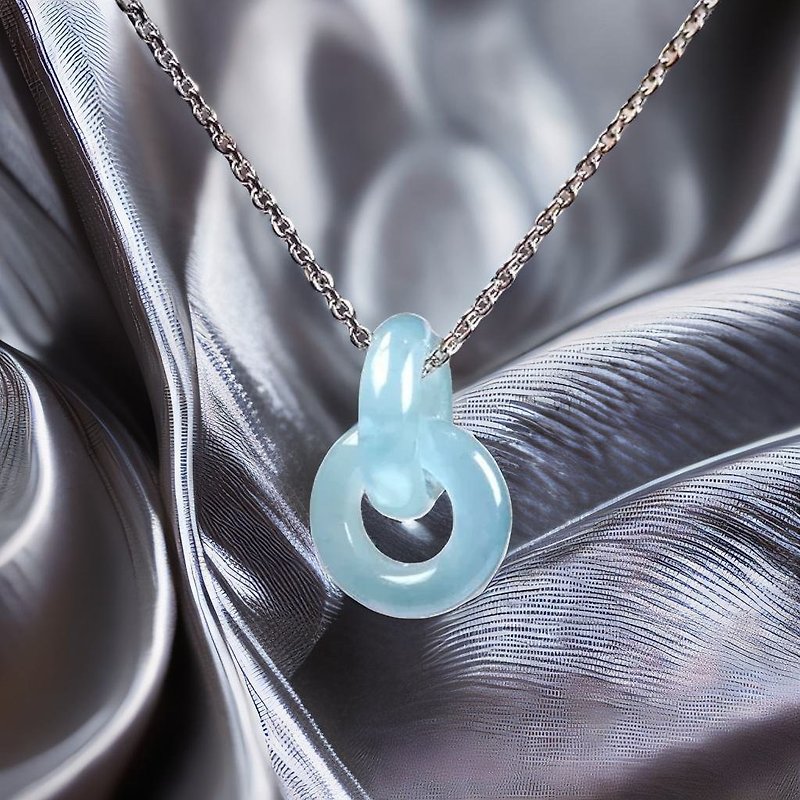 [Eternal Concentric] Ice Blue Water Jade Concentric Circle Necklace | Natural Grade A Jadeite | Gift - สร้อยคอ - หยก สีน้ำเงิน