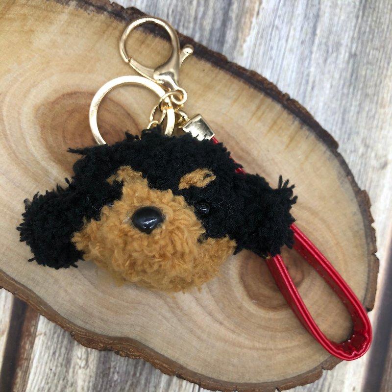 黑臘腸犬-毛線編織 動物鑰匙圈吊飾 手腕帶吊飾 - 吊飾 - 聚酯纖維 黑色