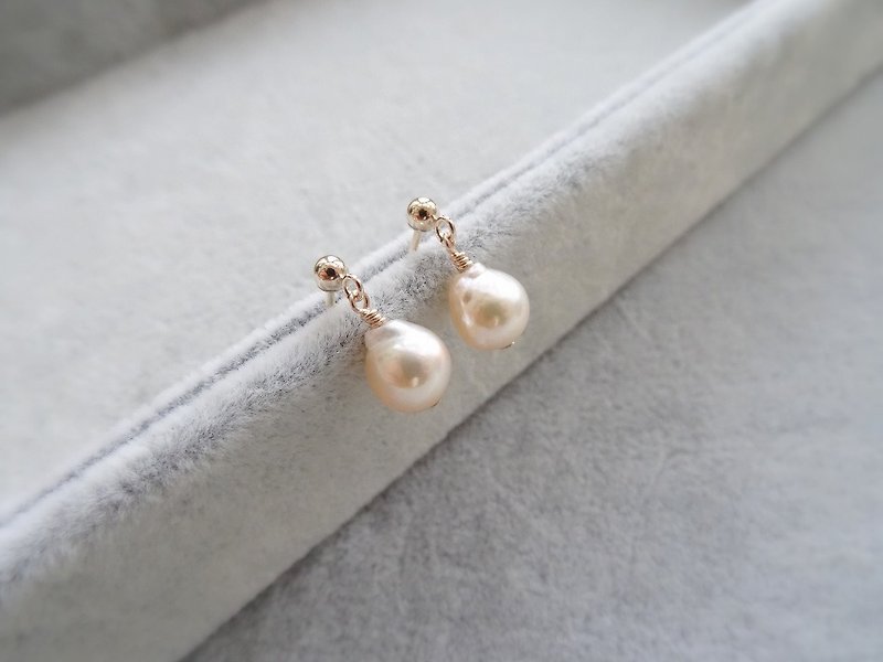 Pale Gold Baroque Saltwater Pearl 14K Gold Filled Drop Earrings - Earrings & Clip-ons - Pearl Gold