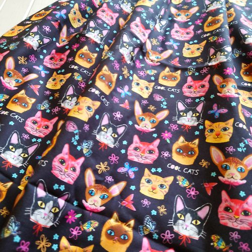 applegarden2002 【受注制作】Cats and Butterfly Flowers skirt / Free size / USA fabric / ねこ 猫 日本製