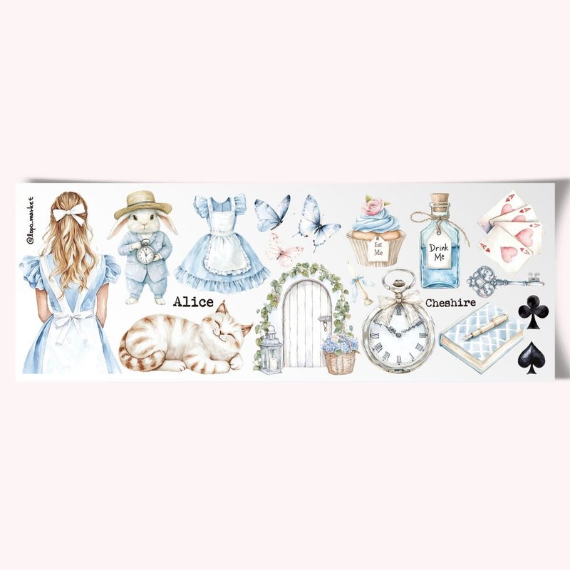 Calm Alice-Themed Aesthetic Stickers – 4 Sheets - 貼紙 - 紙 