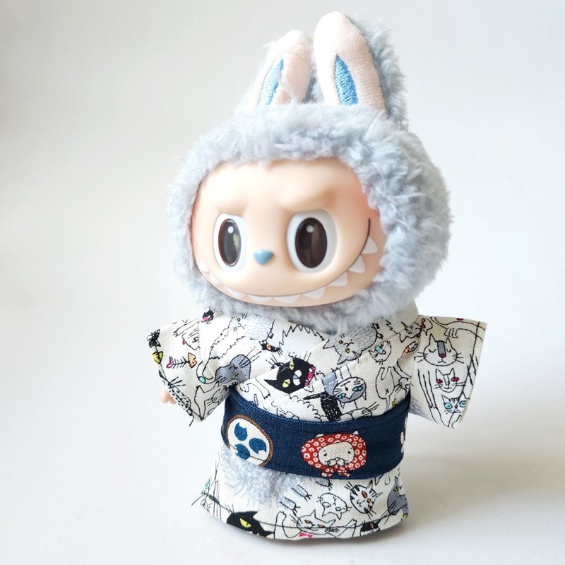 Labubu17cm娃衣,15cm棉花娃衣, 手作玩偶衣服-黑白貓咪 - 公仔/玩偶 - 棉．麻 白色