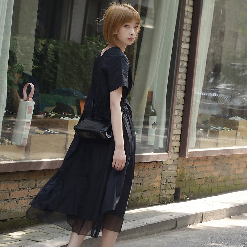 日系不規則拼接連衣裙-黑色|連衣裙|棉|獨立品牌|Sora-154 - 洋裝/連身裙 - 棉．麻 黑色