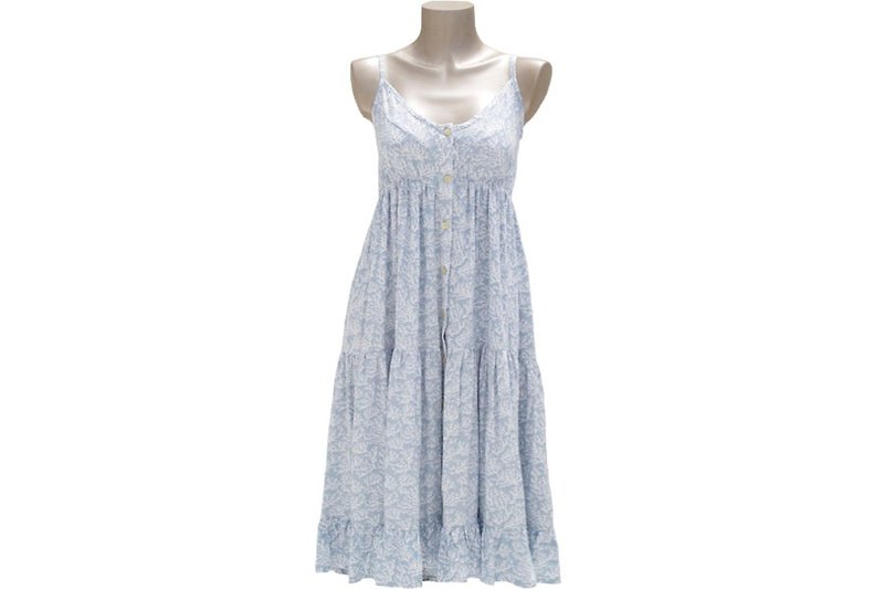 大人のサンゴ柄キャミソールティアードドレス＜アイスグレー＞ - 連身裙 - 其他材質 藍色