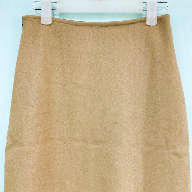 Skirt / Camel Straight Skirt - กระโปรง - ผ้าฝ้าย/ผ้าลินิน สีกากี