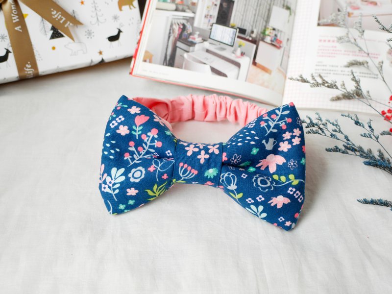 Baby hair band baby hair band │ stereo bow::: English Garden - หมวกเด็ก - ผ้าฝ้าย/ผ้าลินิน สีน้ำเงิน