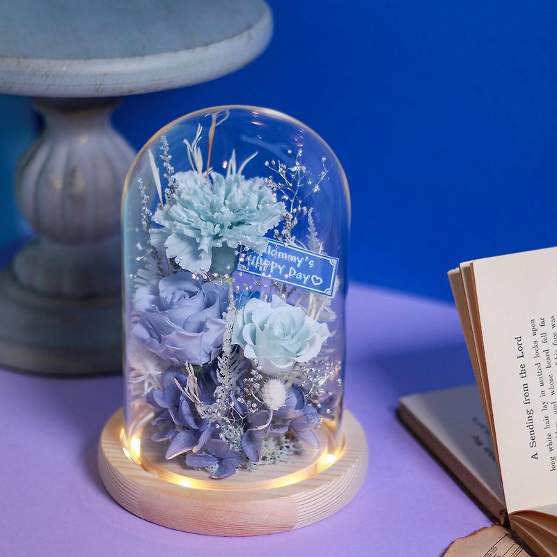 Mother's Day Limited Blue Breeze Carnation LED Base Glass Cover Eternal Flower Cover Cup - Dried Flowers & Bouquets - Plants & Flowers Multicolor
